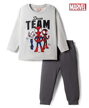 Bonfino Marvel Interlock Knit Full Sleeves T-Shirt & Pyjama Night Suit with Spider Man Graphics - Grey