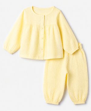 Babyhug 100% Cotton Terry Knit Full Sleeves Top and Joggers Set - Yellow