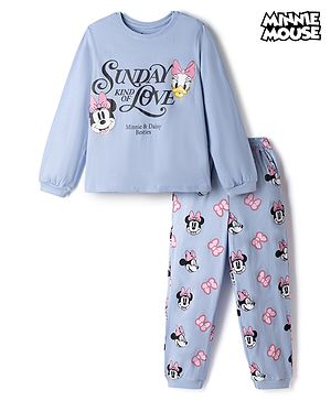 Pine Kids Disney Single Jersey Knit Full Sleeves T-Shirt & Pyjama Night Suit with Minnie & Daisy Graphics - Sky Blue