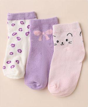 Cute Walk by Babyhug Cotton Knit Anti-bacterial Ankle Length Socks With Bow Design Pack of 3 - Pink Purple White