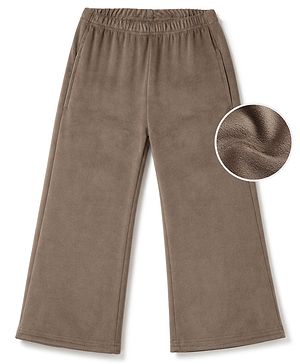 Babyhug Velour Knit Full Length Solid Wide Legged Fleece & Woollen Pant - Brown