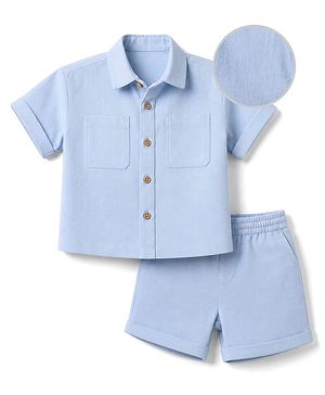 Bonfino Woven 100% Cotton Half Sleeves Shirts & Corduroy Shorts Sets - Light Blue