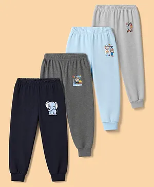 Junior Star Pack Of 4 Elephant & Bears Printed Pyjamas - Blue Grey Navy Blue & Grey