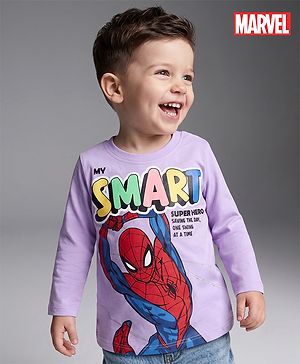 Babyhug Marvel 100% Cotton Single Jersey Knit T-Shirt with Full Sleeves and Spiderman Graphic Print - Lavender