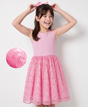 Pine Kids Mesh Woven Sleeveless Party Dress - Light Pink