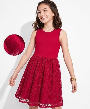 Pine Kids Mesh Woven Sleeveless Party Dress - Red