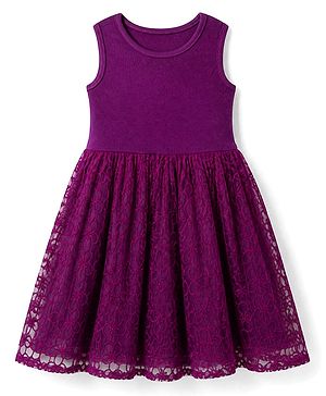 Pine Kids Mesh Woven Party Dress With Floral Embroidery in Purple