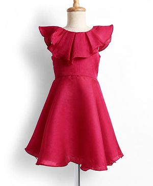 Pine Kids Organza Woven Solid Sleeveless Party Dress - Red