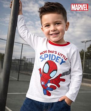 Babyhug Marvel Cotton Single Jersey Knit T-Shirt with Full Sleeves and Spiderman Print in White for 6-9 Months