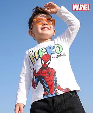 Babyhug Marvel Cotton Single Jersey Knit T-Shirt with Full Sleeves and Spider Man Print in White for 9-12 Months