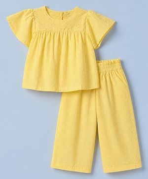 Babyhug 100% Cotton Knit Half Sleeves Top and Pants Set - Yellow