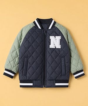 Babyhug Padded Quilted Winter Jacket with Full Raglan Sleeves and Letter Applique - Navy Blue