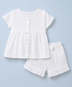 Babyhug 100% Cotton Knit Half sleeves Top & Shorts Set - White