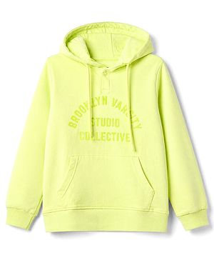 Pine Kids Cotton Knit Hoodie with Full Sleeves and Brooklyn Varsity Print in Lime in Green for 4-5 Years