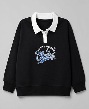Pine Kids Cotton Knit Full Sleeves Sweatshirts with Classy Text Print - Black