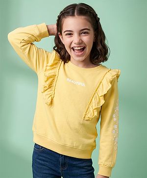 Pine Kids 100% Cotton Knit Sweatshirt with Full Sleeves, Beautiful Print in Yellow
