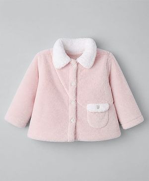 Babyhug Heavy Gauge Warm Fleece Fur Knit Jacket with Full Sleeves & Front Pocket in Light Pink
