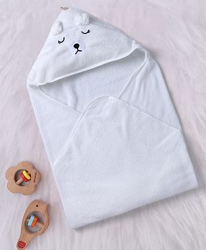 Babyhug Knit Hooded Towel With Animal Embroidery L 81 x B 81 cm - Grey