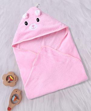Babyhug Knit Soft Microfiber Towel With Hood Emroidery L 81 x B 81 cm - Pink