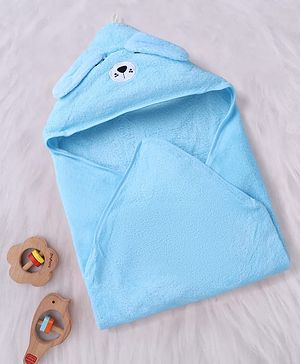 Babyhug Knit Hooded Towel With Animal Embroidery L 81 x B 81 cm - Blue