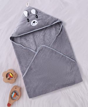 Babyhug Knit Soft Microfiber Towel With Hood Emroidery L 81 x B 81 cm - Grey