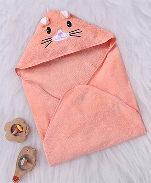 Babyhug Knit Soft Microfiber Hooded Towel With Bear Print L 80 x B 80 cm - Orange