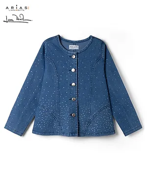 Arias Cotton Denim Woven Full Sleeves Top with Stone Stud Detailling - Blue