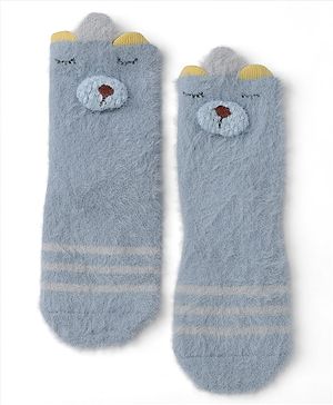 Cute Walk by Babyhug Cotton Blend Mid Calf Knit Socks With Puppy Applique - Blue