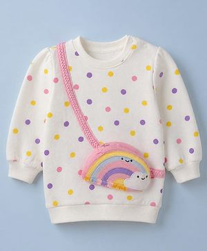 Babyhug 100% Cotton Knit Sweatshirt and Rainbow Print Attached Bag with Full Sleeves, Pack of 2 in White