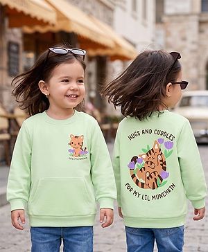 Babyhug 100% Cotton Knit Sweatshirt with Full Sleeves and Cat Print in Green