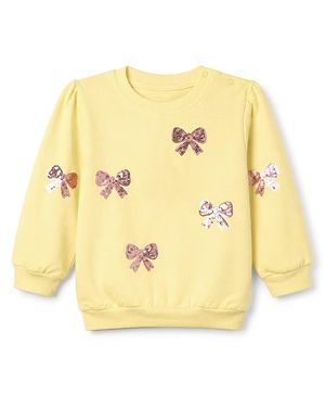 Babyhug Heavy Gauge 100% Cotton Knit Full Sleeves Sweatshirt with Bow Sequins - Yellow