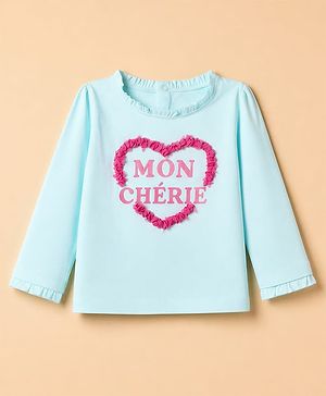 Babyhug 100% Cotton Knit T-Shirt with Full Sleeves and Heart Applique - Blue