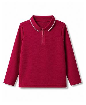 Pine Kids Cotton Knit Polo T-Shirt with Half Sleeves and Shark & Color Block Print - Maroon