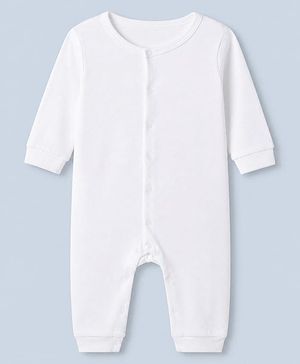 Babyhug 100% Cotton Interlock Knit Full Sleeves Solid Romper - White