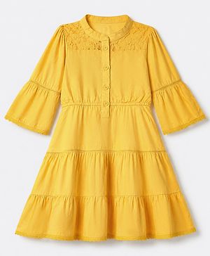 Pine Kids Rayon Woven Half Sleeves One Piece Dress -Yellow