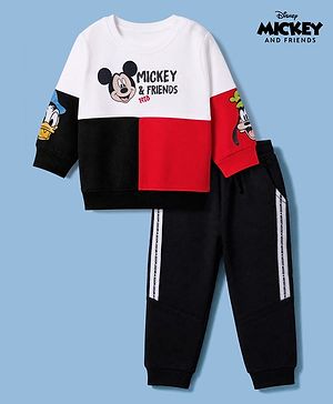 Babyhug Disney 100% Cotton Terry Knit Full Sleeves Sweatshirt and Pant Mickey Mouse Print in White