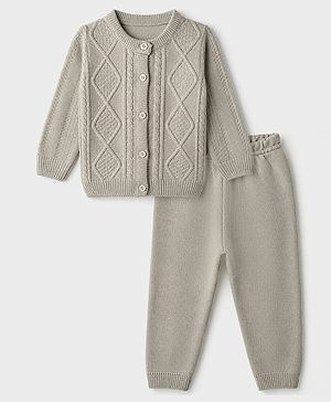 Babyhug Cable Knit Full Sleeves Sweater Set - Beige