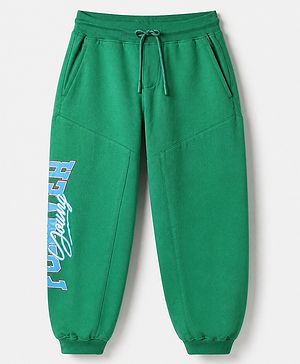 Pine Kids Cotton Knit Jogger Fit Full Length Lounge Pant with Forever Young Print in Green