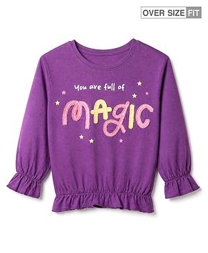 Pine Kids 100% Cotton Knit T-Shirt with Half Sleeves and Magic Patch in Purple