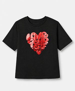 Pine Kids 100% Cotton Knit T-Shirt with Half Sleeves and Love Yourself Love Yourself Print in Black