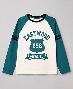 Pine Kids 100% Cotton Knit T-Shirt with Full Sleeves and Eastwood Shield Print - White