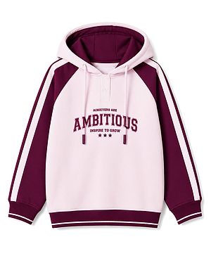 Pine Kids 100% Cotton Knit Hooded Sweatshirt with Full Raglan Sleeves, Front-Snap Buttons and Ambitious Print - Pink