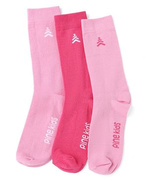 Pine Kids Cotton Knit Mid Calf Length Socks With Pine Kids Text Design Pack Of 3 -Pink