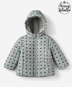 Babyhug Woven Padded/Quilted/ Winter Jacket with Full Sleeves and Polka Dots Print - Mint