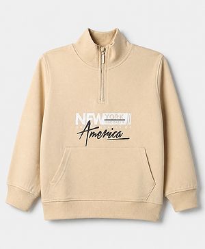 Pine Kids Cotton Knit Sweatshirts with Full Sleeves and New York Brooklyn United States Of America Print in Beige for 4-5 Years