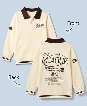 Pine Kids Cotton Knit Sweatshirts with Full Sleeves and Cal League Print in Offwhite for 4-5 Years