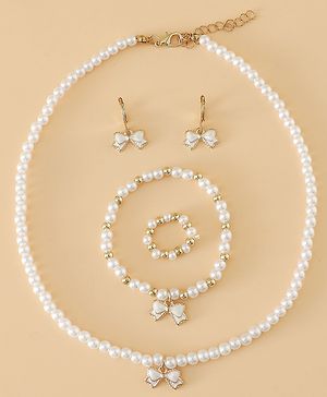 Pine Kids Free Size Beaded Jewellery Set - Off White