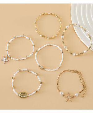 Pine Kids Free Size Bracelets & Bangles Set for Girls - Golden & White