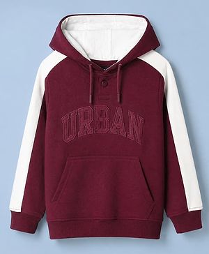 Pine Kids Cotton Mix Knit Sweatshirt with Full Sleeves and Urban Embroidery in Wine