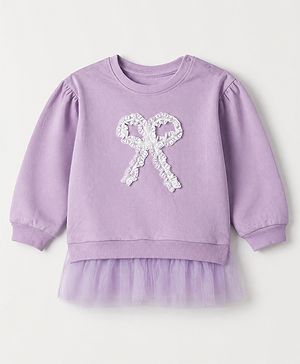 Babyhug 100% Cotton Knit Full Sleeves Sweatshirt With Lace Detailing - Plum